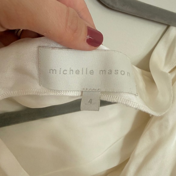 Michelle Mason Silk Cowl Neck Jumpsuit Ivory Black Wide Leg Size 4 Bride Wedding - Picture 6 of 7